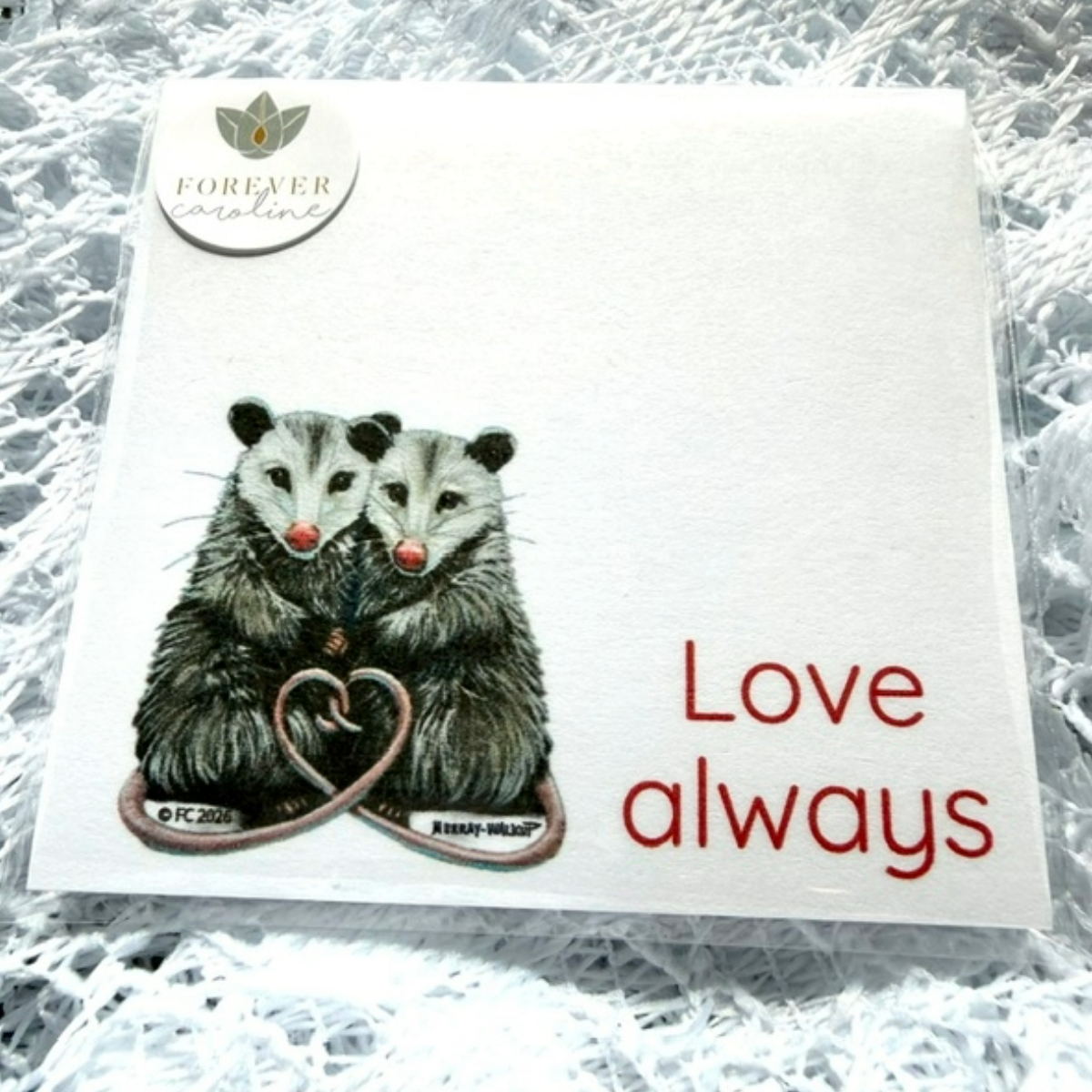 Sticky Notes w/ Opossums w/ Heart-Shaped Tails - "Love Always"