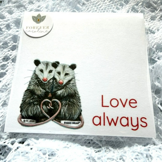 Sticky Notes w/ Opossums w/ Heart-Shaped Tails - "Love Always"