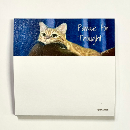 Sticky Notes w/ Orange Cat Painting and "Pawse for Thought" | 50 Sheets