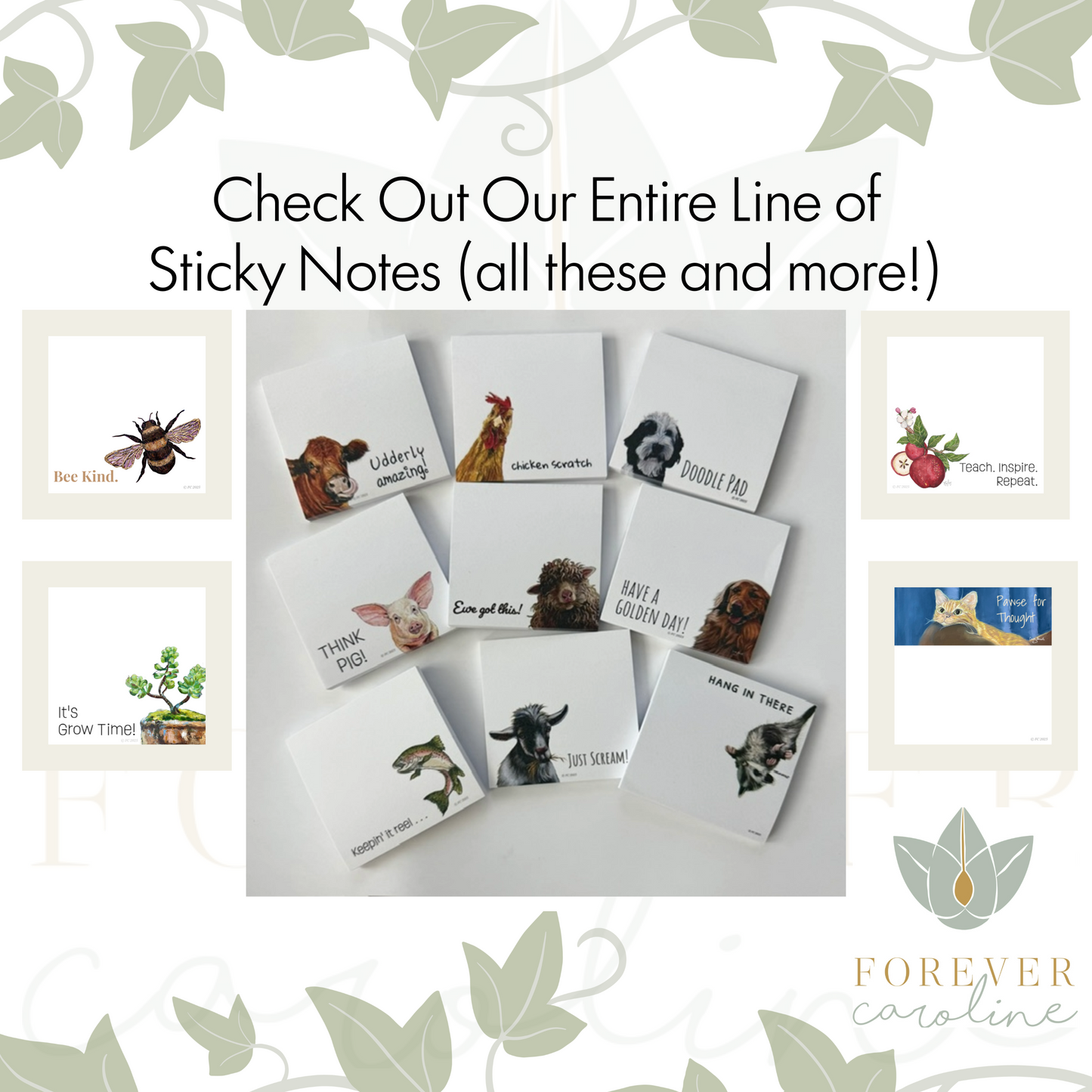 Sticky Notes w/ Whimsical Opossum Painting and "Hang in There" | 50 Sheets