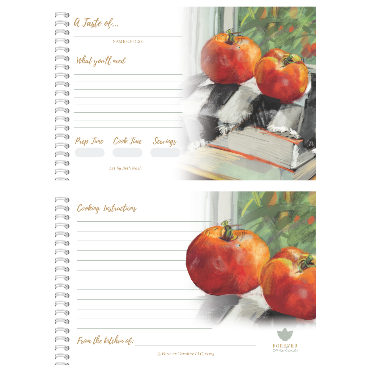 Recipe Cards Gift Set w/ Original Garden Tomato Artwork | 8 Cards