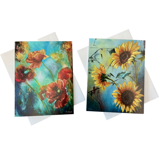 Poppies & Sunflowers All-Occasion Blank Notecard Set | 4 Card Set