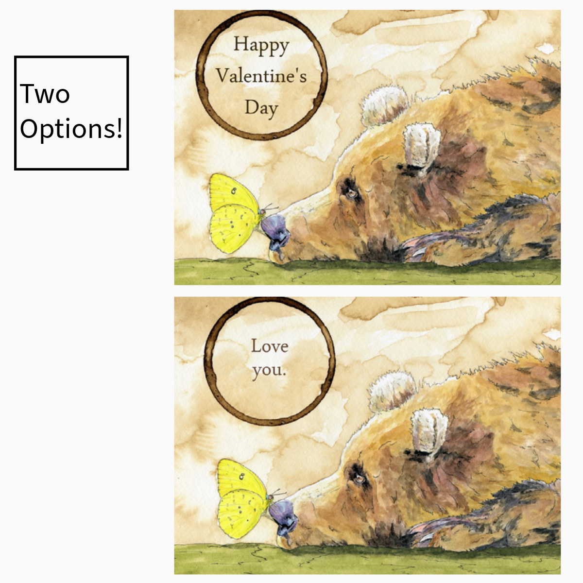 Bear & Butterfly "Happy Valentine's Day" or "Love You" Card