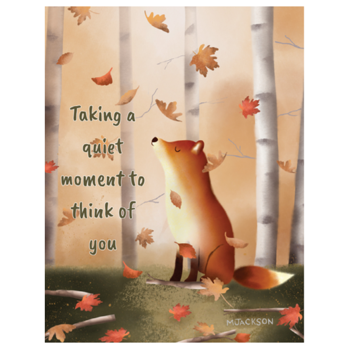 Fall Woodland Fox Thinking of You Whimsical Greeting Card