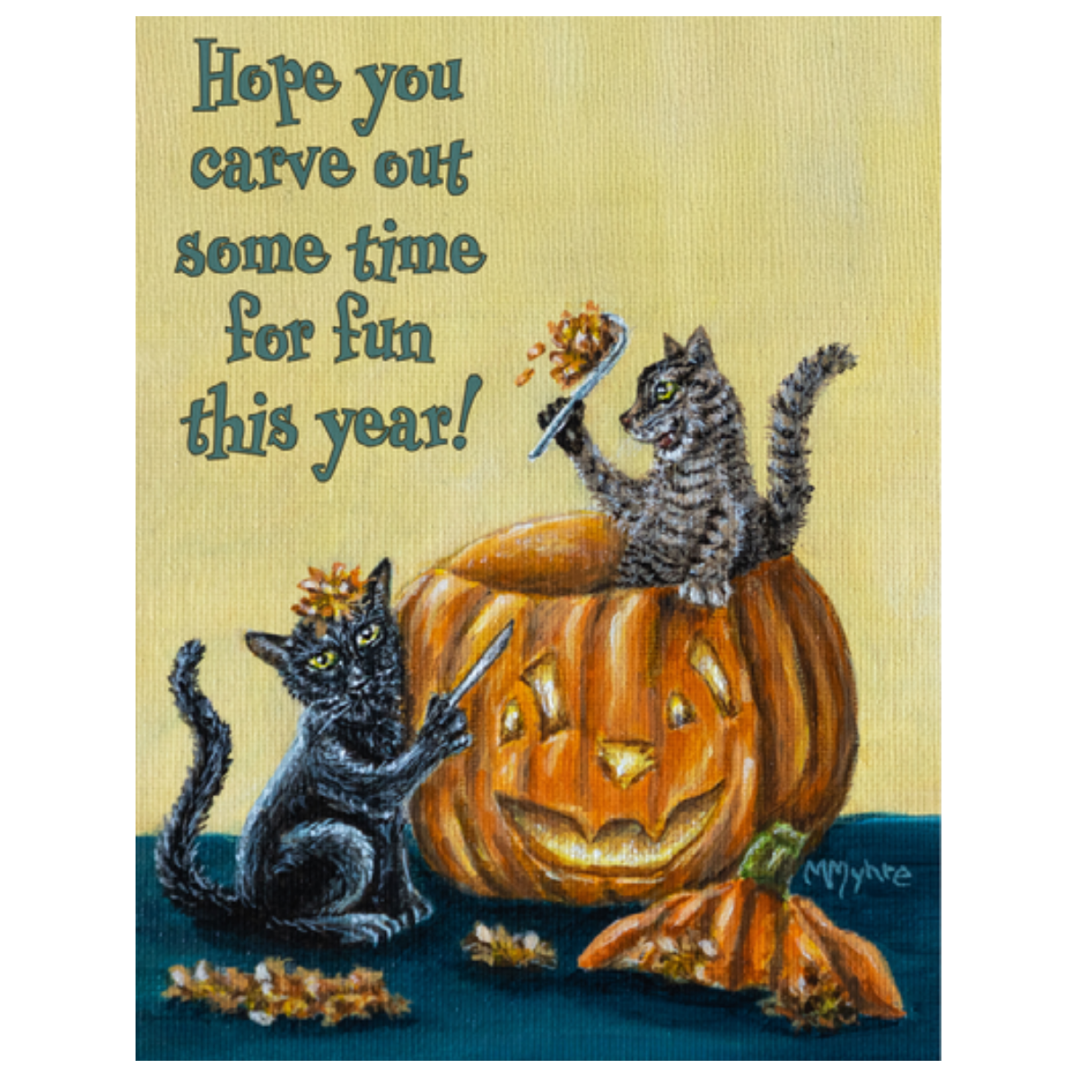 Halloween Pumpkin Carving Cats Greeting Card