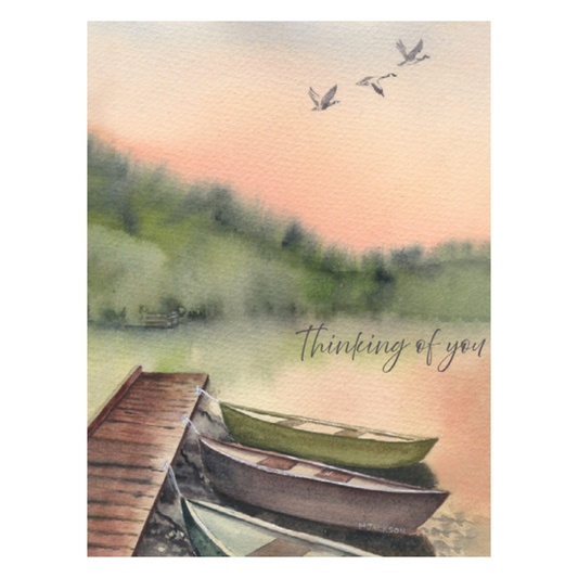 Lakeside at Sunset "Thinking of You" Greeting Card | Single or Boxed Set of 4, 8 or 20