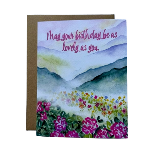 Wildflower Meadow and Mountain Birthday Greeting Card