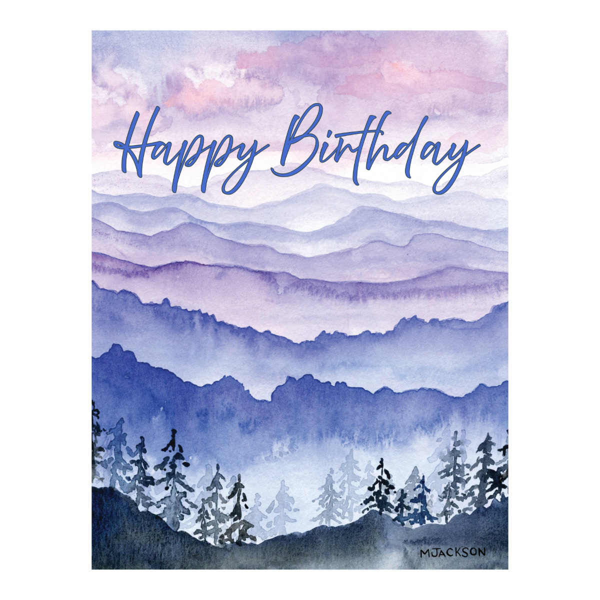Watercolor Mountain Landscape Happy Birthday Greeting Card