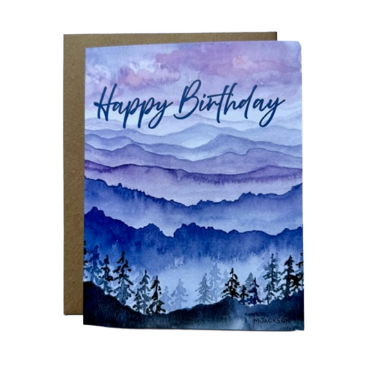 Watercolor Mountain Landscape Happy Birthday Greeting Card