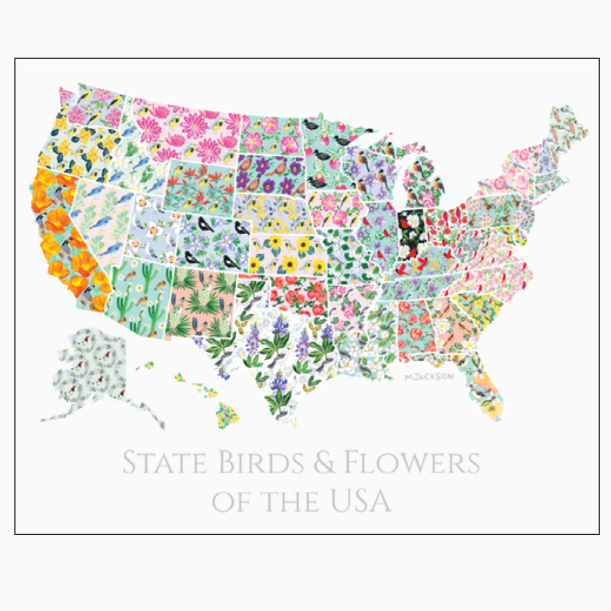 USA State Flowers and Birds Card